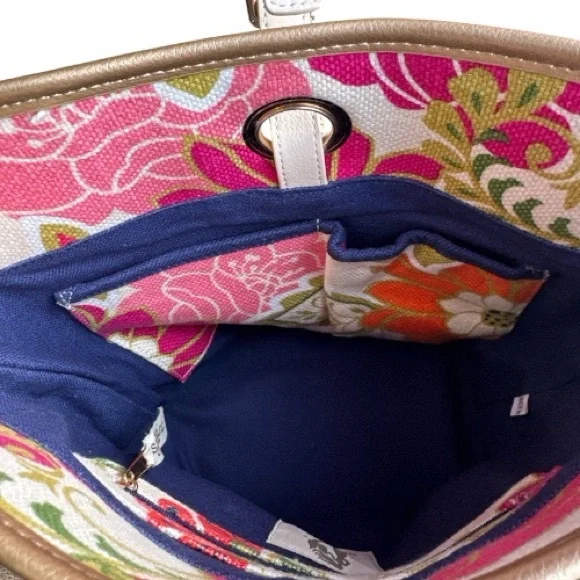 Spartina 449 Carson Cottage Dixie Hobo Bodega Bucket Natural Linen Leather Bag - Picture 6 of 13